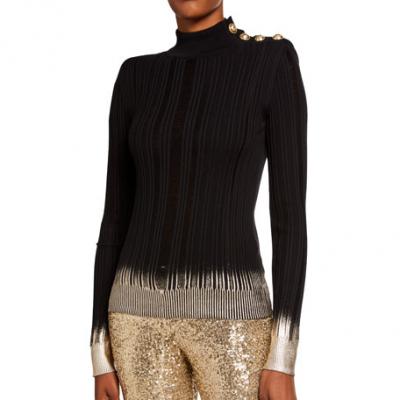 Balmain Metallic Degrade Mock-Neck Sweater