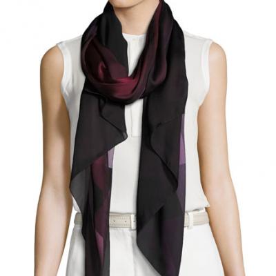 Burberry Ombre Washed Check Silk Scarf, Plum
