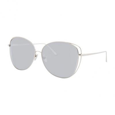 Linda Farrow Open-Inset Mirrored Cat-Eye Sunglasses, White Gold