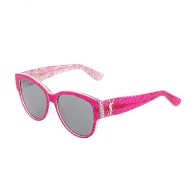 Saint Laurent Oversized Round Glittery Acetate Sunglasses