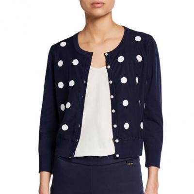 Karl Lagerfeld Paris Embroidered Polka-Dot Cardigan