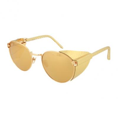 Linda Farrow Round Titanium/Snakeskin Sunglasses with Blinders