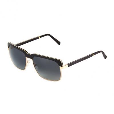 Gold and Wood Aston 01 Wood/Metal Brow-Line Sunglasses