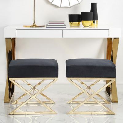 Inspired Home Velvet X-Leg Ottoman