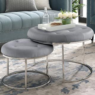 Nicole Miller Quilted Faux Leather Nesting Ottomans, Set of 2