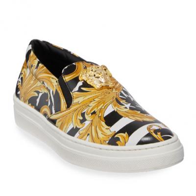 Versace Barocco Print Slip-On Sneakers, Big Kids