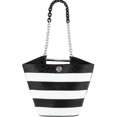 Balenciaga Mini Striped Bucket Bag, Black/White