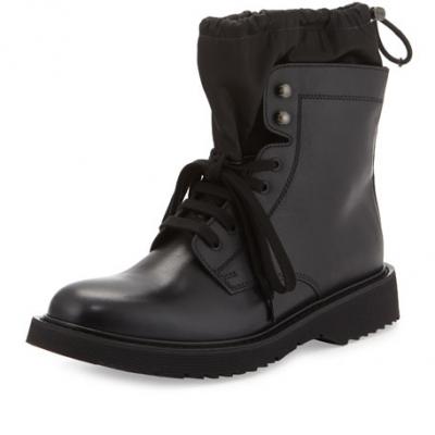 Prada Leather Sock Boot w/ Toggle, Black