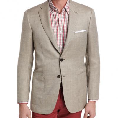 Brioni Textured Wool-Silk Two-Button Blazer, Tan