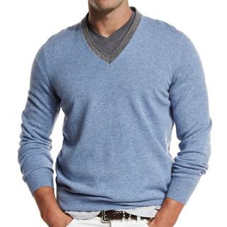Brunello Cucinelli Mens Contrast V-Neck Cashmere Sweater