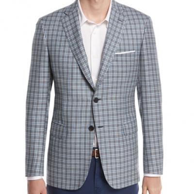 Brioni Check Plaid Two-Button Sport Coat, Light Gray/Blue