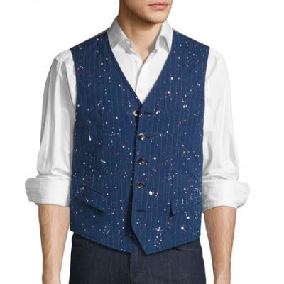 Robert Graham R by Robert Graham Jackson Paint-Splatter Pinstripe Vest, Navy/Multicolor