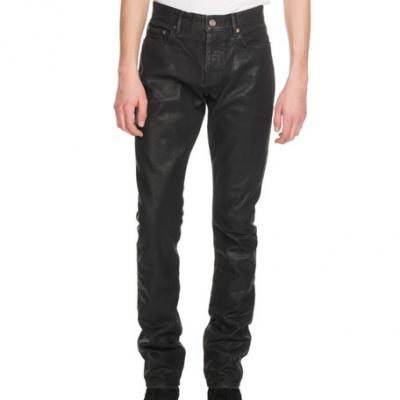 Saint Laurent Mens Oily Coated Slim-Fit Jeans