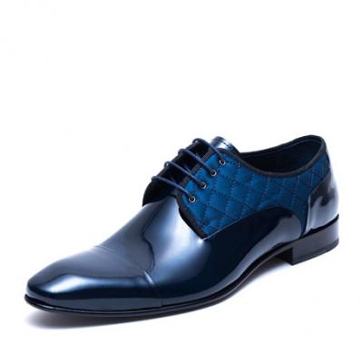 Jared Lang Mens Patent Leather Quilted Dress Shoes, Navy