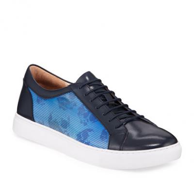 Robert Graham Mens Ornett Printed Leather Lace-Up Sneakers