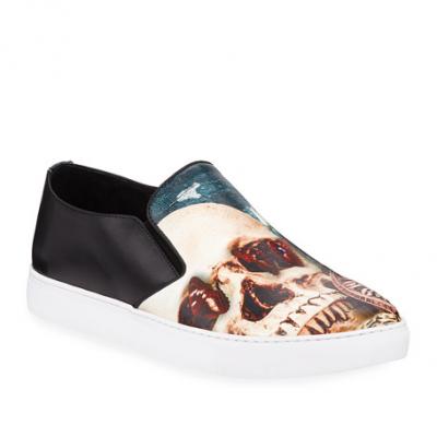 Robert Graham Mens Iverson Skull-Print Slip-On Sneakers