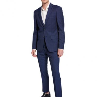 DKNY Mens Slim-Fit Micro Check Wool Suit
