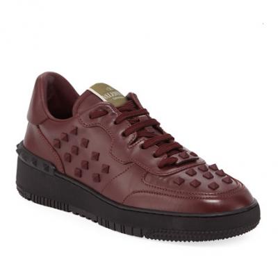 Valentino Mens Rockstud Leather Sneakers, Red