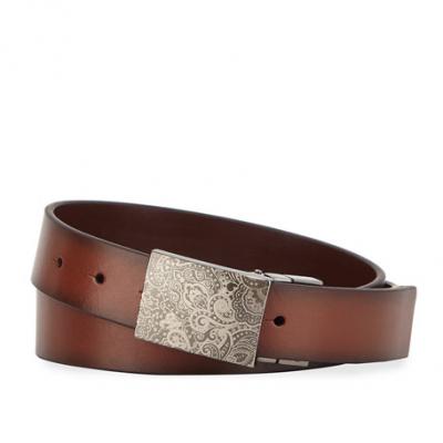 Robert Graham Mens Holmes Paisley-Etched Buckle Leather Belt