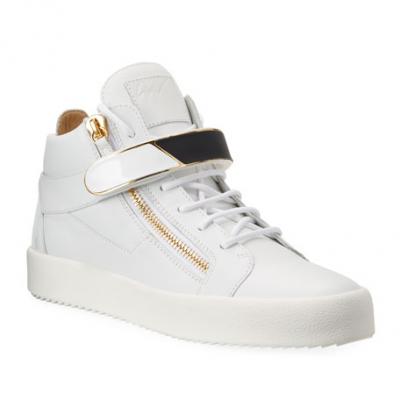 Giuseppe Zanotti Mens Leather High-Top Golden Bar Sneakers