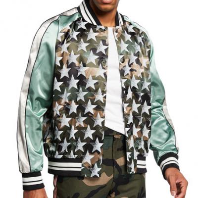 Valentino Mens Star-Print Satin Souvenir Bomber Jacket