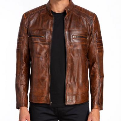 Jared Lang Mens Leather Padded-Shoulder Moto Jacket
