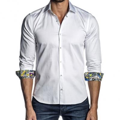 Jared Lang Mens Long-Sleeve Semi-Fit Sport Shirt, White