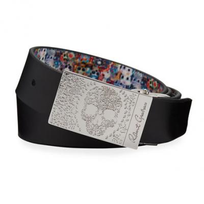 Robert Graham Mens Marsh Skull Plaque Leather Belt