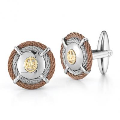 Alor 2-Cable Round Cufflinks, Bronze
