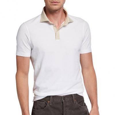 Brunello Cucinelli Mens Contrast-Collar Cotton Piquet Polo Shirt