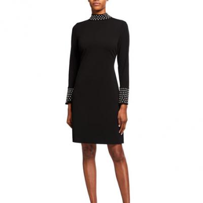 Karl Lagerfeld Paris Heat Set Crepe Mock-Neck Dress