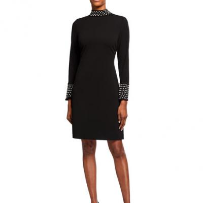 Karl Lagerfeld Paris Heat Set Crepe Mock-Neck Dress