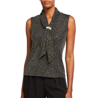 Karl Lagerfeld Paris Pearl Cluster Metallic Sleeveless Top