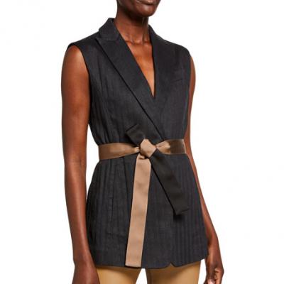 Brunello Cucinelli Chevron Striped Cotton Twill Vest w/ Removable Belt