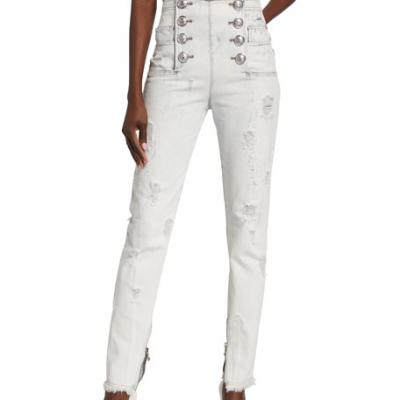 Balmain Bleached Cracked Denim 8-Button Jeans