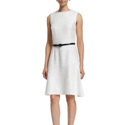 Oscar de la Renta Sleeveless A-Line Day Dress, White