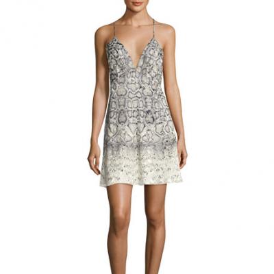 Haute Hippie Snakeskin-Print Slip Dress, Natural/Gray