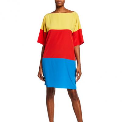Tomas Maier Tricolor Silk Shift Dress