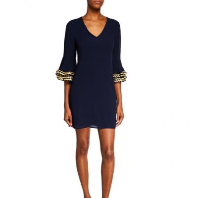 Julie Brown Nettie Ruffle-Sleeve Shift Dress