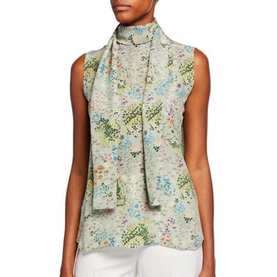 Valentino Camicie Silk Floral Scarf-Tie Blouse