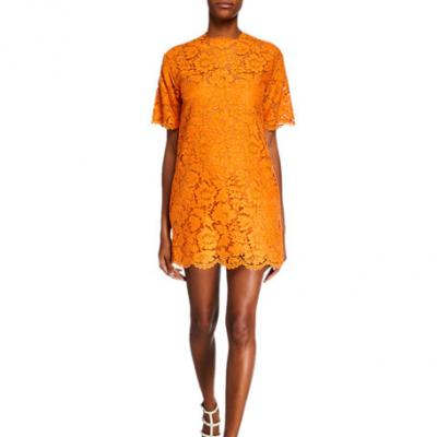 Valentino Short-Sleeve Lace Tunic Dress