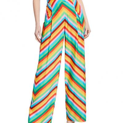Valentino Chevron Printed Multicolor Wide-Leg Pants