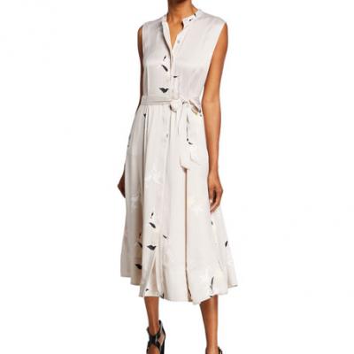 Equipment Clevete Button-Front Sleeveless Midi Silk Dress
