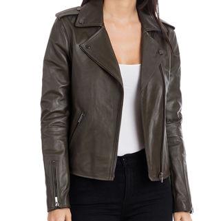 Badgley Mischka Washed Leather Biker Jacket