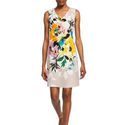 Donna Ricco Floral-Print Crepe Sheath Dress