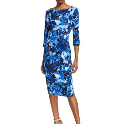 Michael Kors Floral Print 3/4-Sleeve Midi Dress