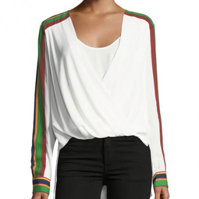BCBGMAXAZRIA Striped-Sleeve Wrap Top