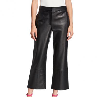 Oscar de la Renta Lamb Leather Flared Cropped Pants