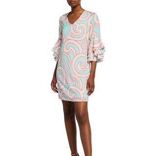 Julie Brown Nettie Bell-Sleeve Shift Dress, Turquoise
