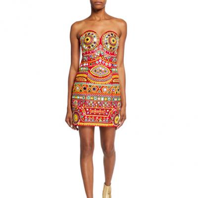 Moschino Embroidered Strapless Mini Dress